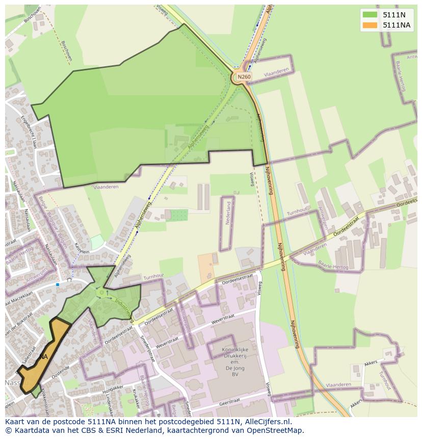 Afbeelding van het postcodegebied 5111 NA op de kaart.