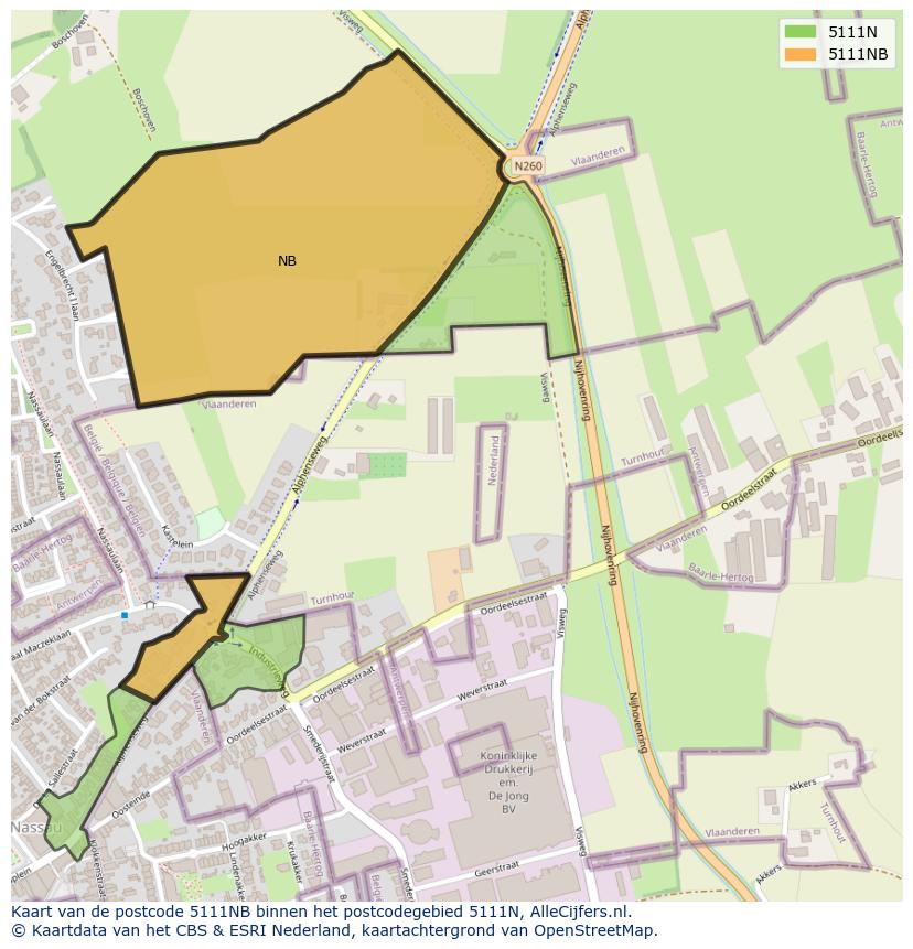 Afbeelding van het postcodegebied 5111 NB op de kaart.
