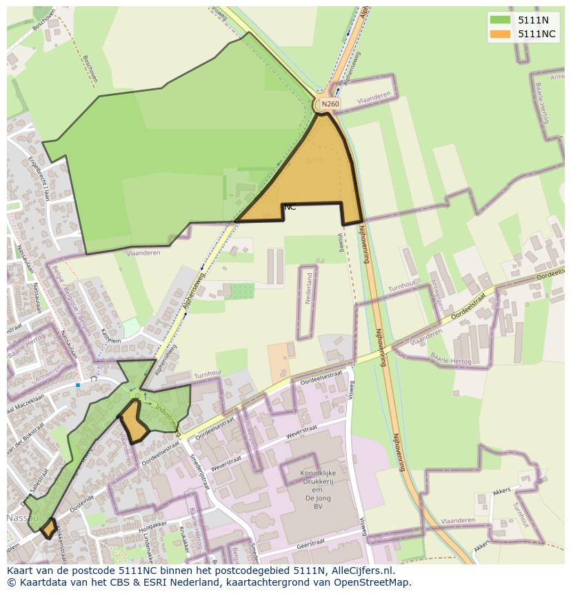 Afbeelding van het postcodegebied 5111 NC op de kaart.