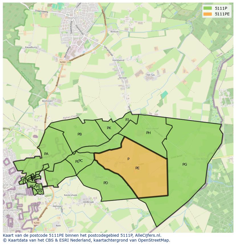 Afbeelding van het postcodegebied 5111 PE op de kaart.