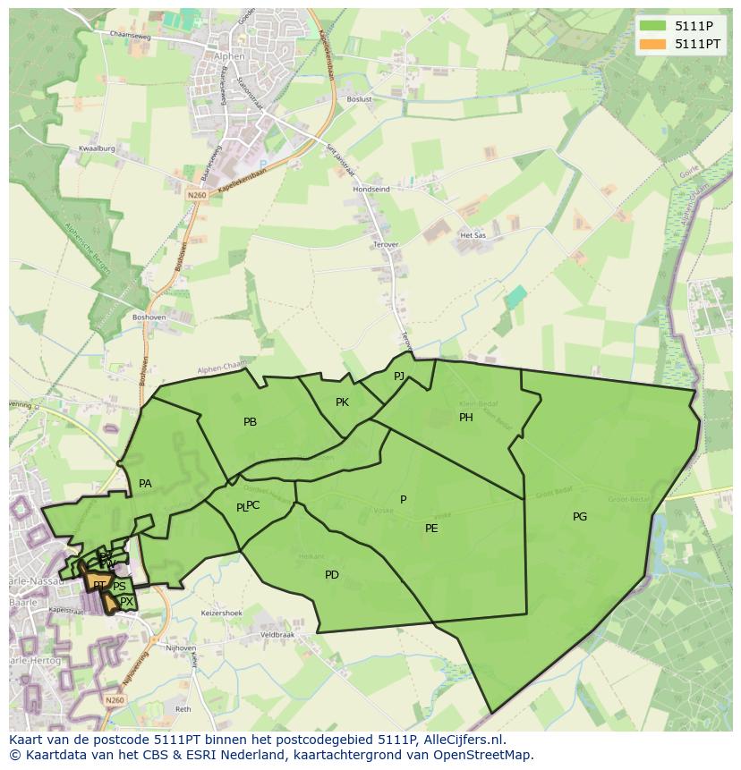 Afbeelding van het postcodegebied 5111 PT op de kaart.