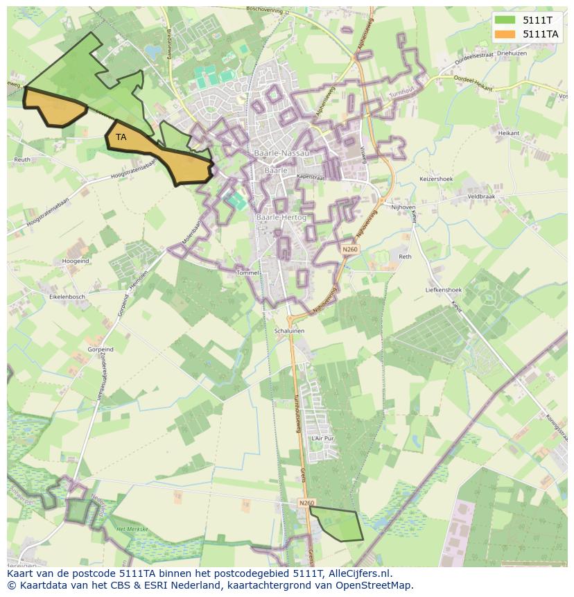 Afbeelding van het postcodegebied 5111 TA op de kaart.