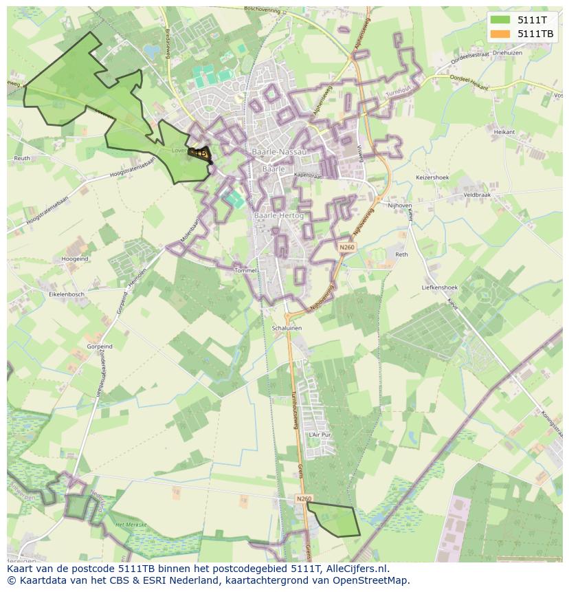 Afbeelding van het postcodegebied 5111 TB op de kaart.