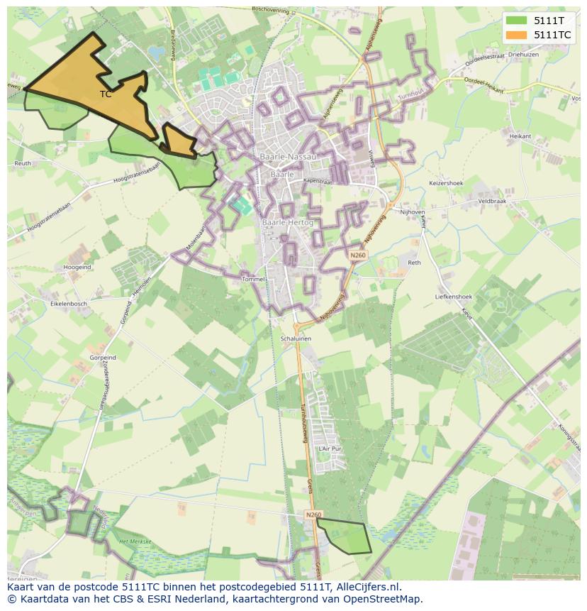 Afbeelding van het postcodegebied 5111 TC op de kaart.