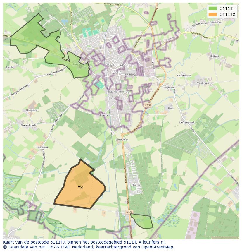 Afbeelding van het postcodegebied 5111 TX op de kaart.