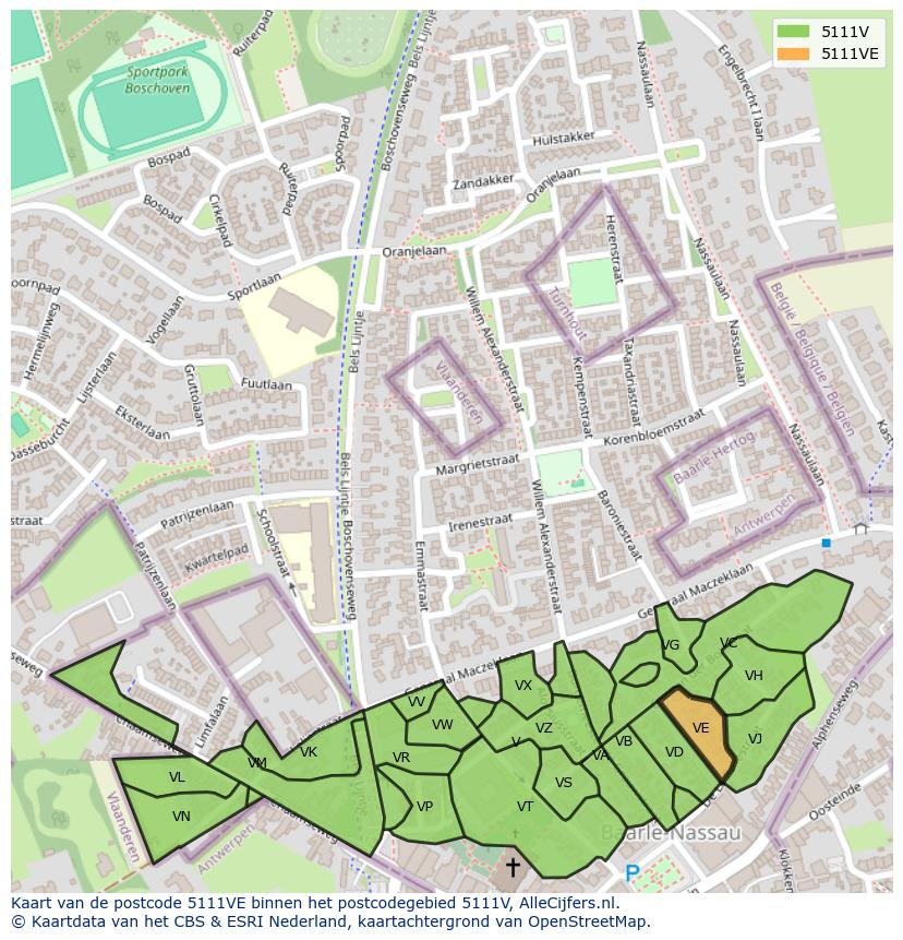 Afbeelding van het postcodegebied 5111 VE op de kaart.