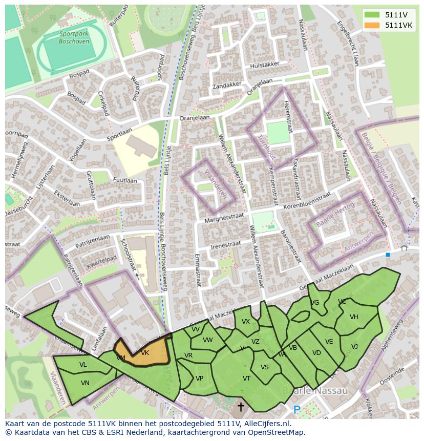 Afbeelding van het postcodegebied 5111 VK op de kaart.