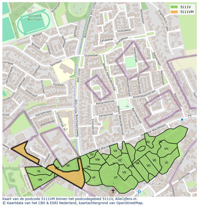 Afbeelding van het postcodegebied 5111 VM op de kaart.