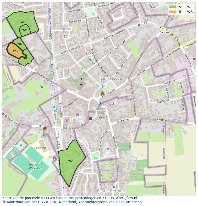 Afbeelding van het postcodegebied 5111 WB op de kaart.