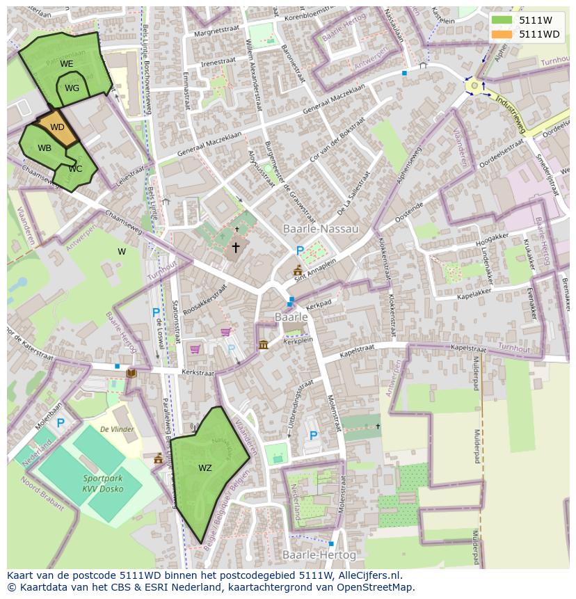 Afbeelding van het postcodegebied 5111 WD op de kaart.