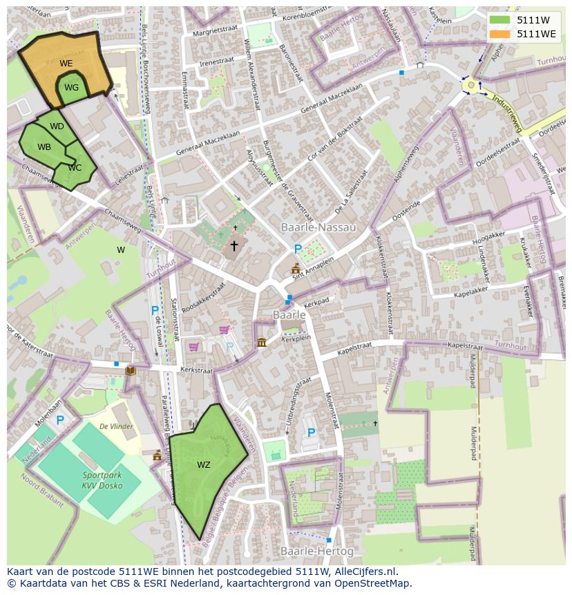 Afbeelding van het postcodegebied 5111 WE op de kaart.