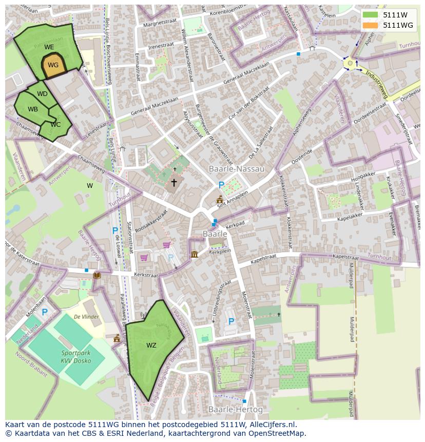 Afbeelding van het postcodegebied 5111 WG op de kaart.