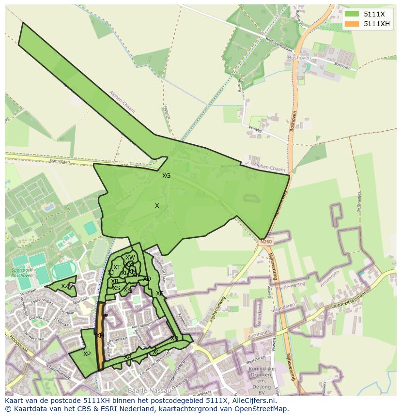 Afbeelding van het postcodegebied 5111 XH op de kaart.