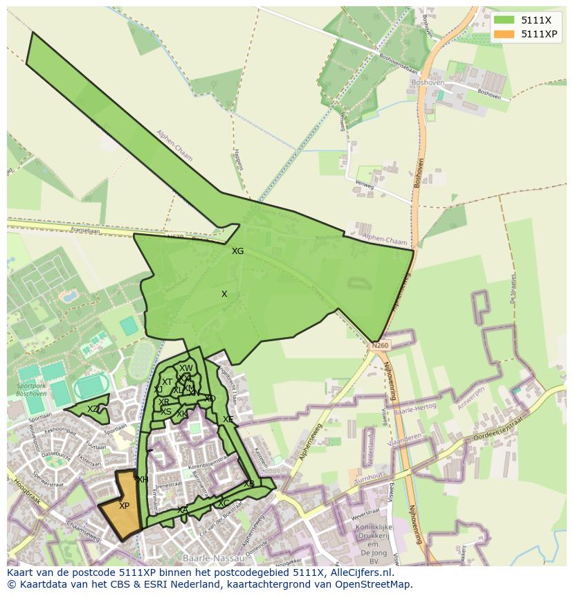 Afbeelding van het postcodegebied 5111 XP op de kaart.