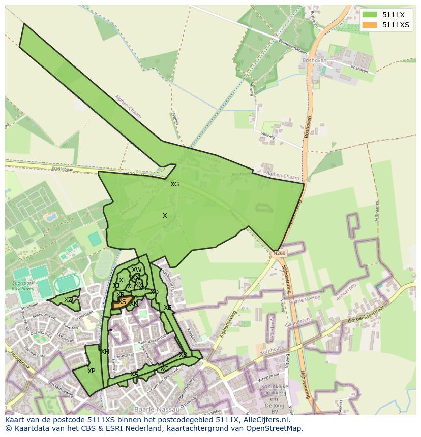 Afbeelding van het postcodegebied 5111 XS op de kaart.