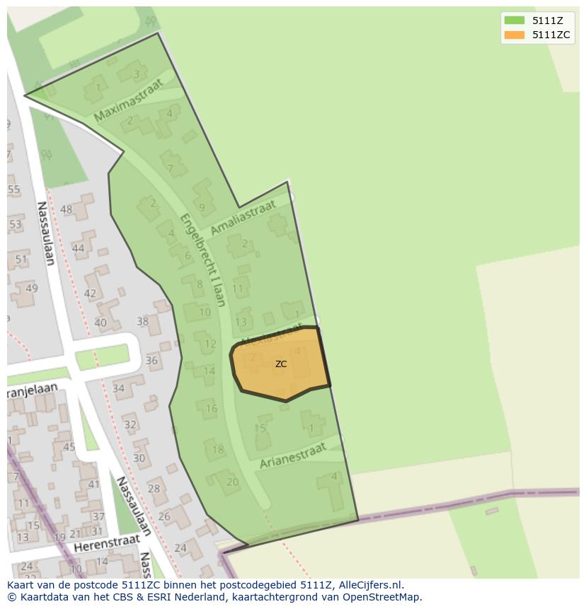 Afbeelding van het postcodegebied 5111 ZC op de kaart.