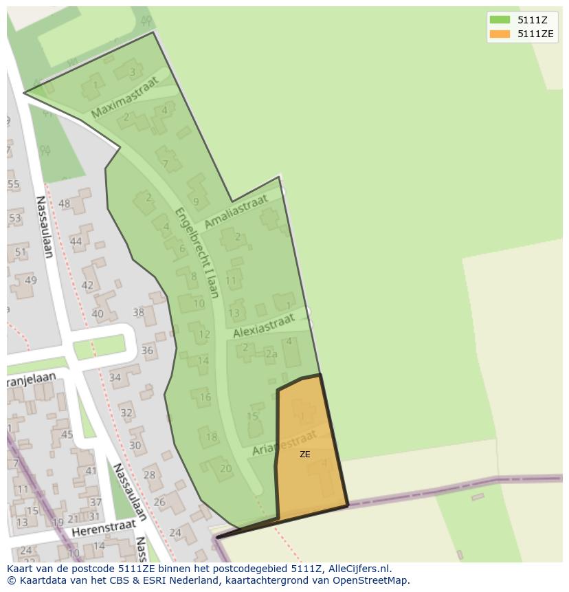 Afbeelding van het postcodegebied 5111 ZE op de kaart.