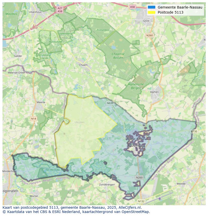 Afbeelding van het postcodegebied 5113 op de kaart.