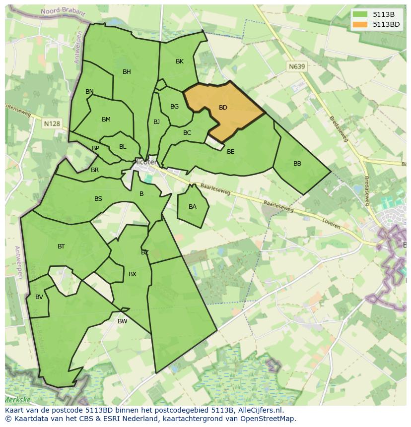 Afbeelding van het postcodegebied 5113 BD op de kaart.