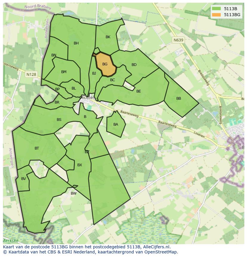 Afbeelding van het postcodegebied 5113 BG op de kaart.