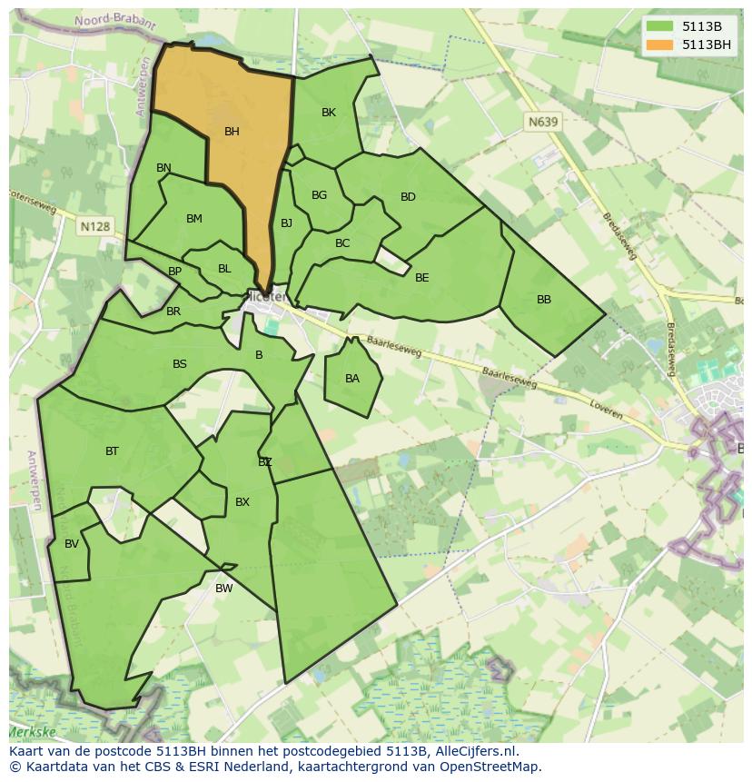 Afbeelding van het postcodegebied 5113 BH op de kaart.