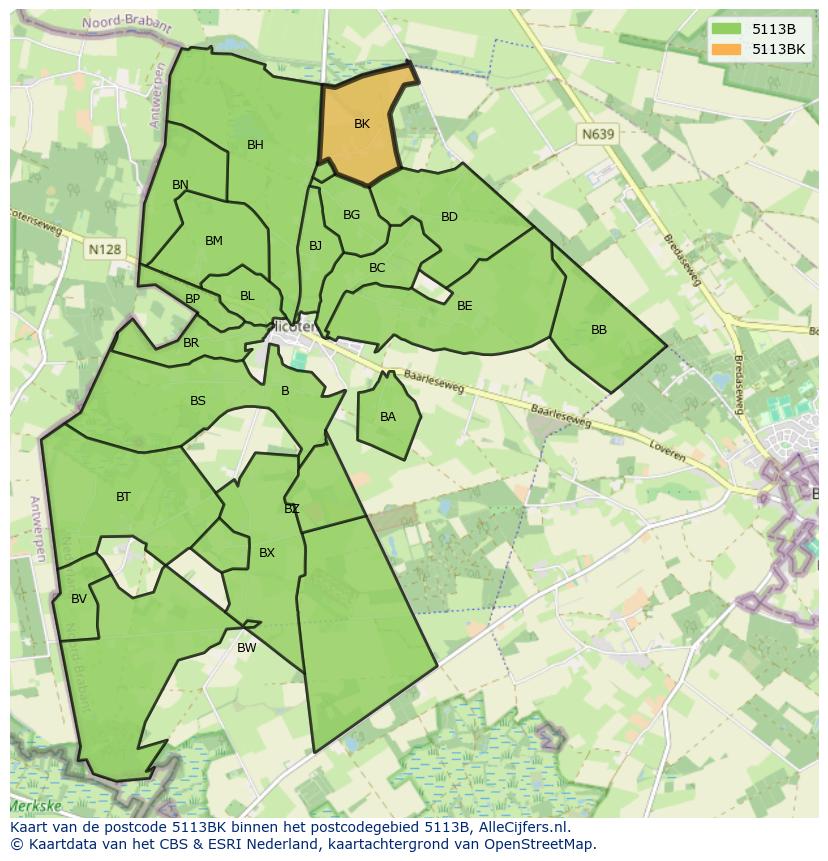 Afbeelding van het postcodegebied 5113 BK op de kaart.