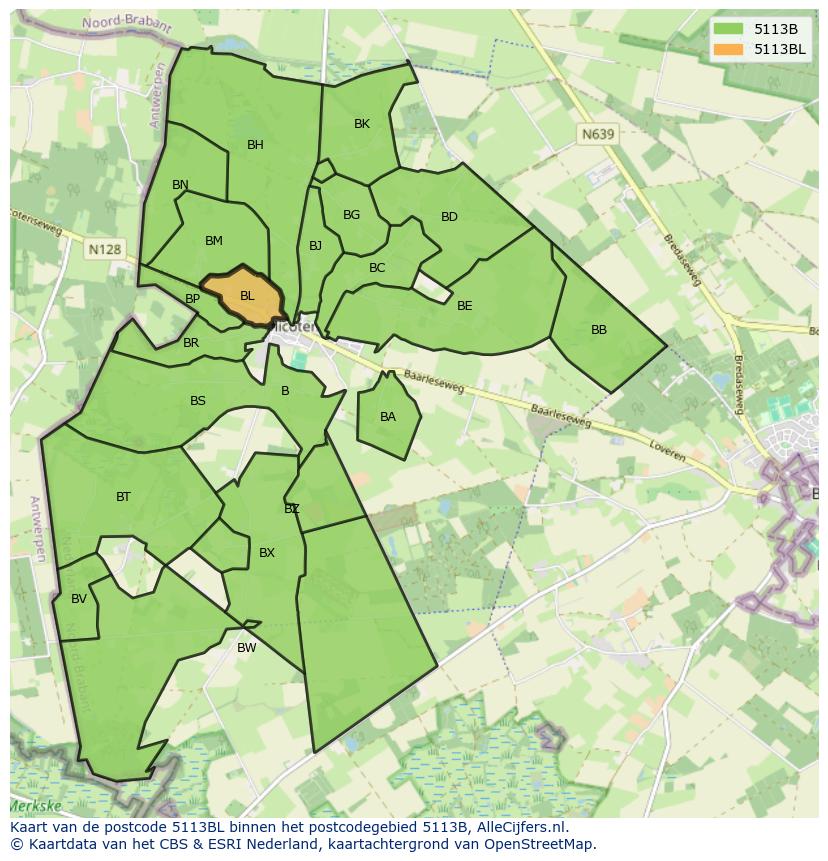 Afbeelding van het postcodegebied 5113 BL op de kaart.