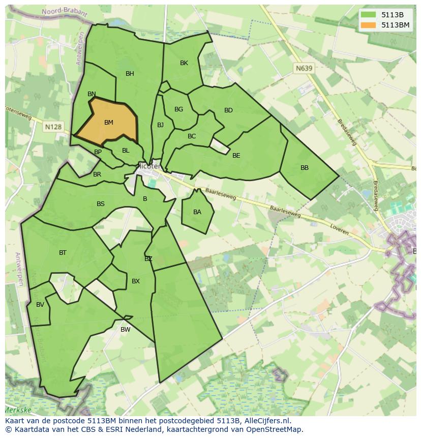 Afbeelding van het postcodegebied 5113 BM op de kaart.