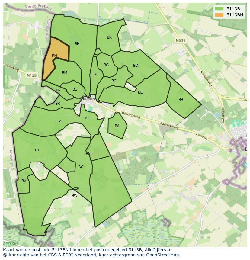 Afbeelding van het postcodegebied 5113 BN op de kaart.