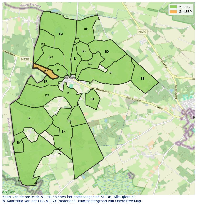 Afbeelding van het postcodegebied 5113 BP op de kaart.