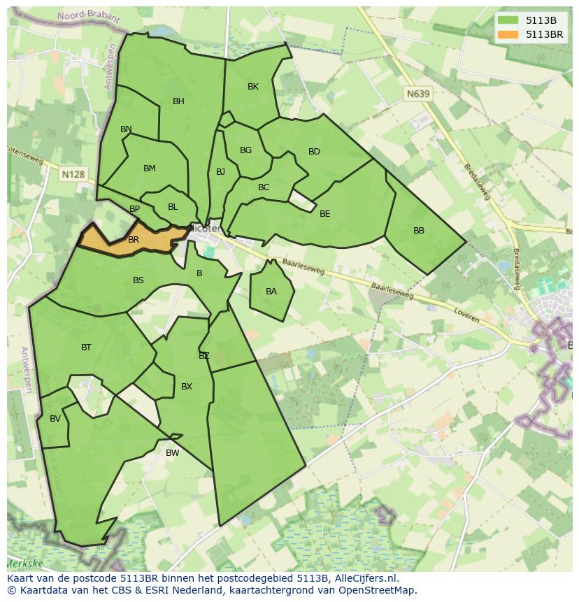 Afbeelding van het postcodegebied 5113 BR op de kaart.