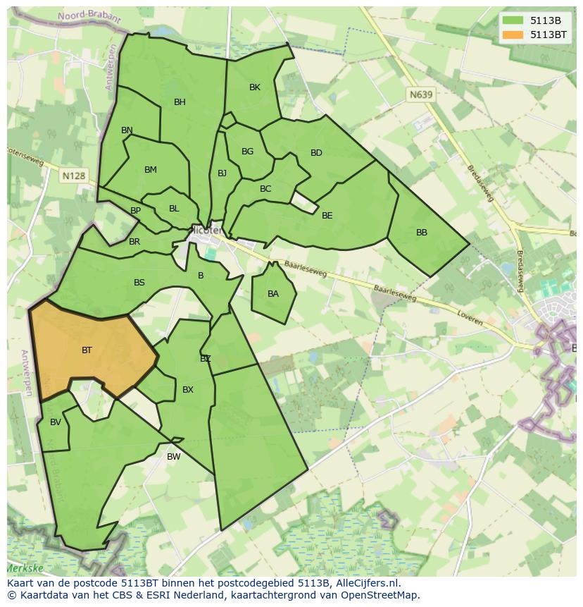 Afbeelding van het postcodegebied 5113 BT op de kaart.