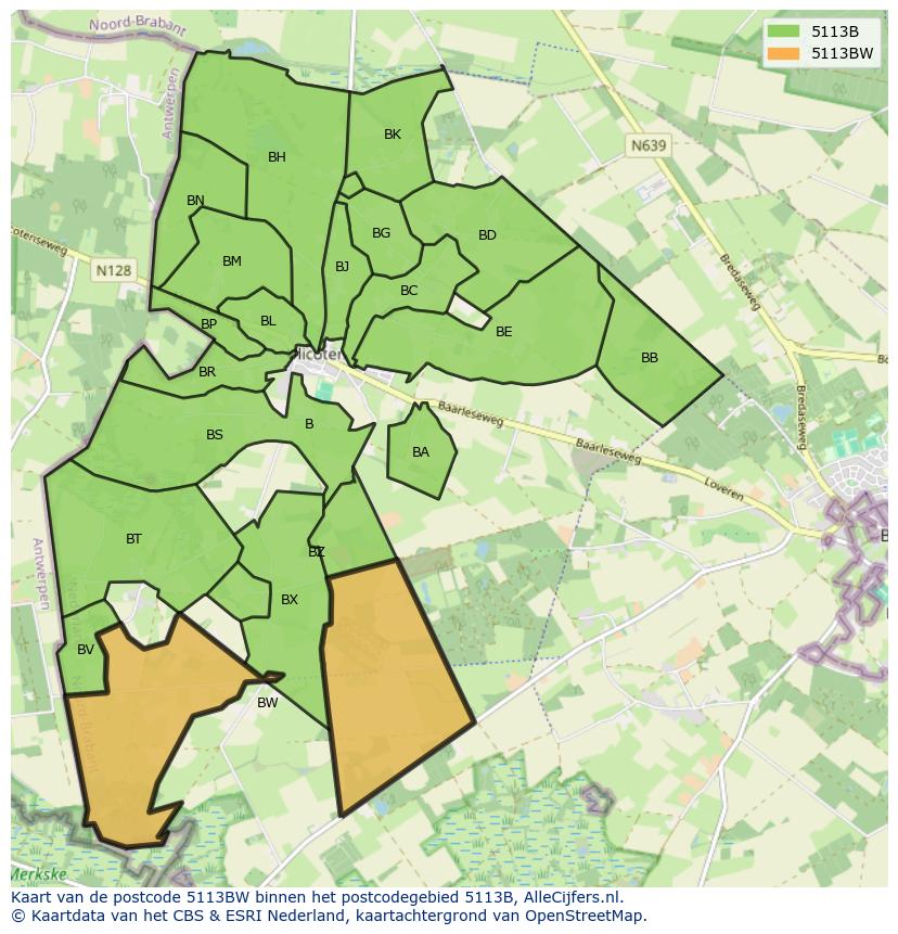 Afbeelding van het postcodegebied 5113 BW op de kaart.