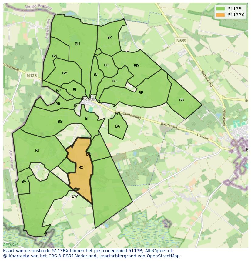 Afbeelding van het postcodegebied 5113 BX op de kaart.