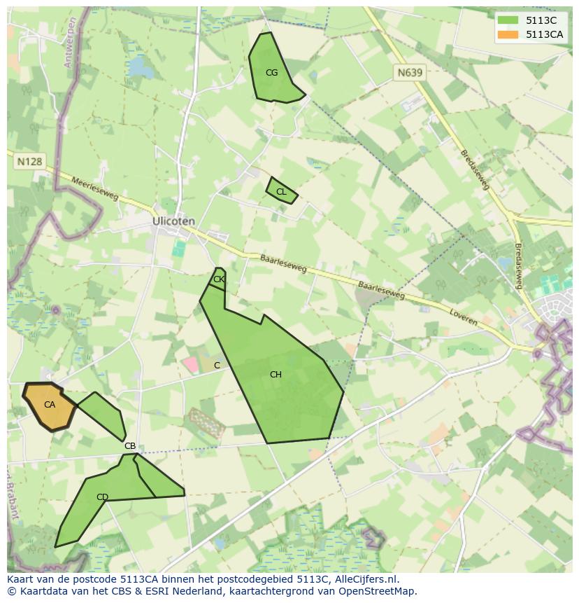 Afbeelding van het postcodegebied 5113 CA op de kaart.