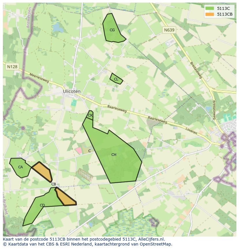 Afbeelding van het postcodegebied 5113 CB op de kaart.