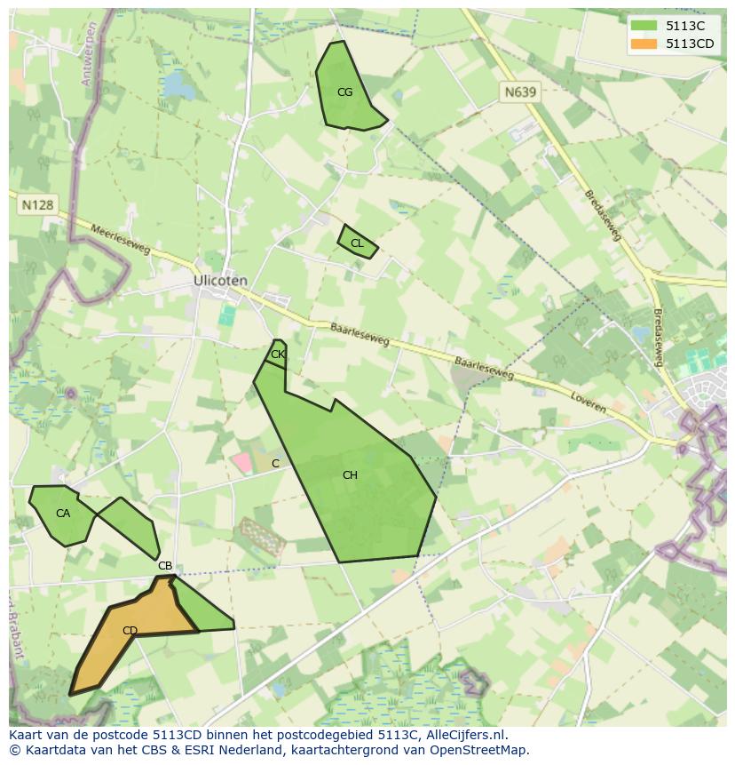 Afbeelding van het postcodegebied 5113 CD op de kaart.