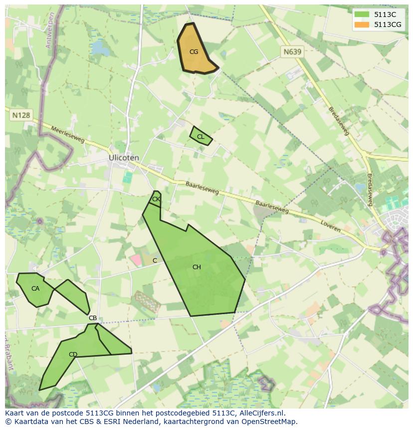 Afbeelding van het postcodegebied 5113 CG op de kaart.