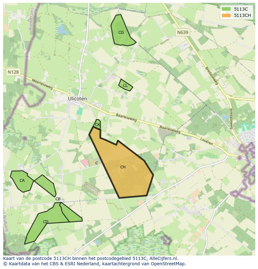 Afbeelding van het postcodegebied 5113 CH op de kaart.