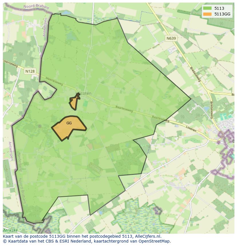 Afbeelding van het postcodegebied 5113 GG op de kaart.