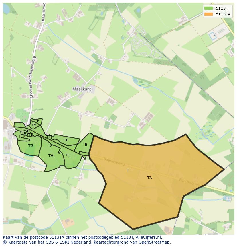 Afbeelding van het postcodegebied 5113 TA op de kaart.
