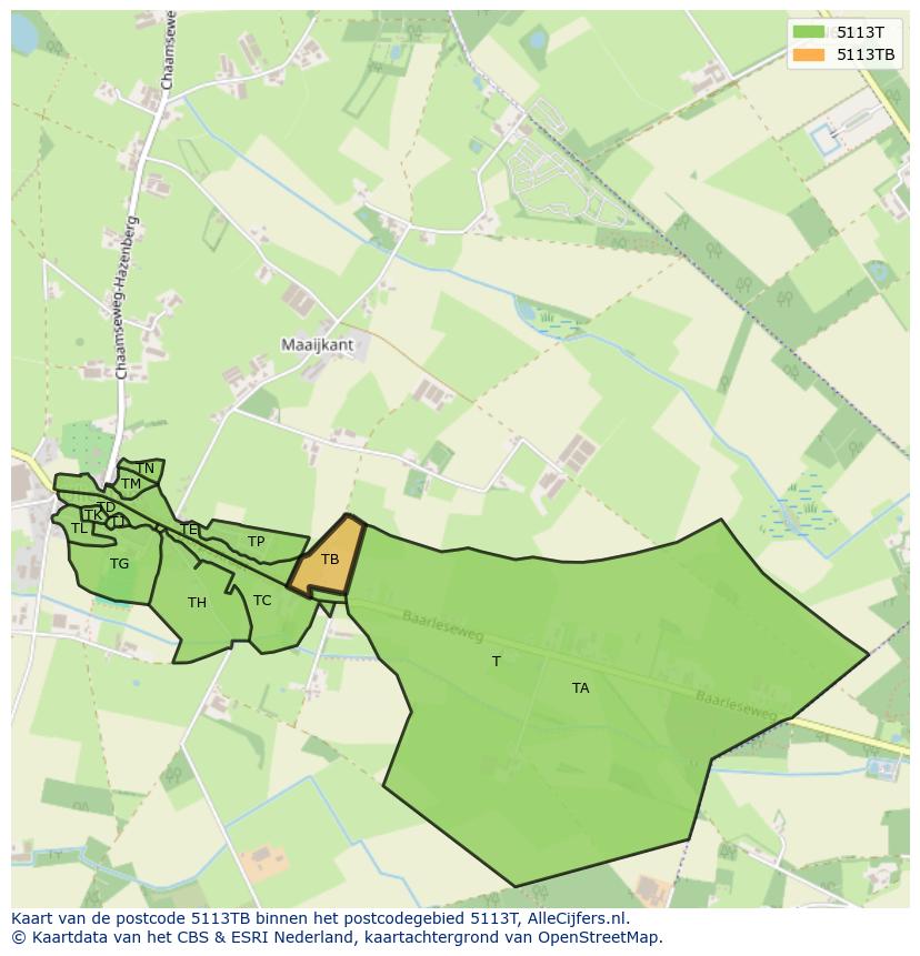 Afbeelding van het postcodegebied 5113 TB op de kaart.