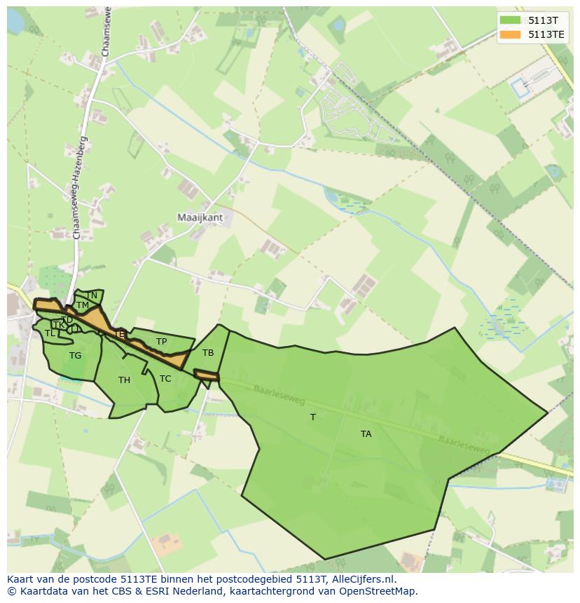 Afbeelding van het postcodegebied 5113 TE op de kaart.