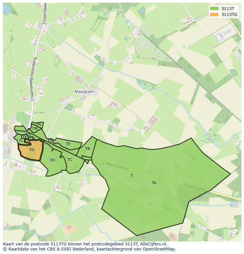 Afbeelding van het postcodegebied 5113 TG op de kaart.