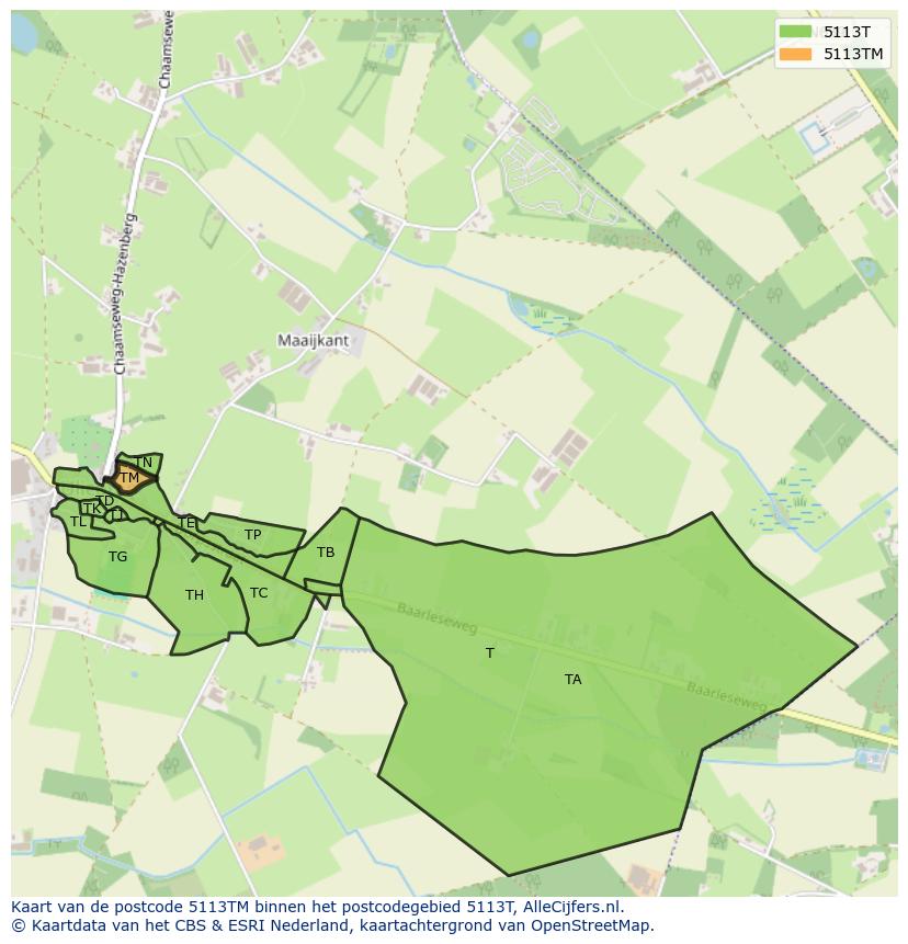 Afbeelding van het postcodegebied 5113 TM op de kaart.