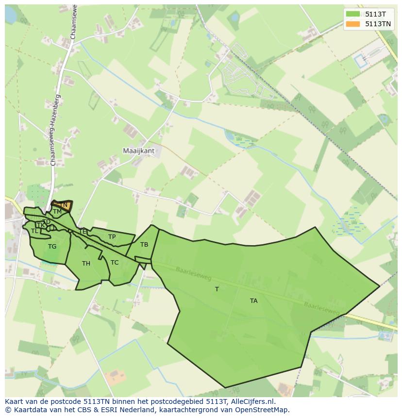 Afbeelding van het postcodegebied 5113 TN op de kaart.