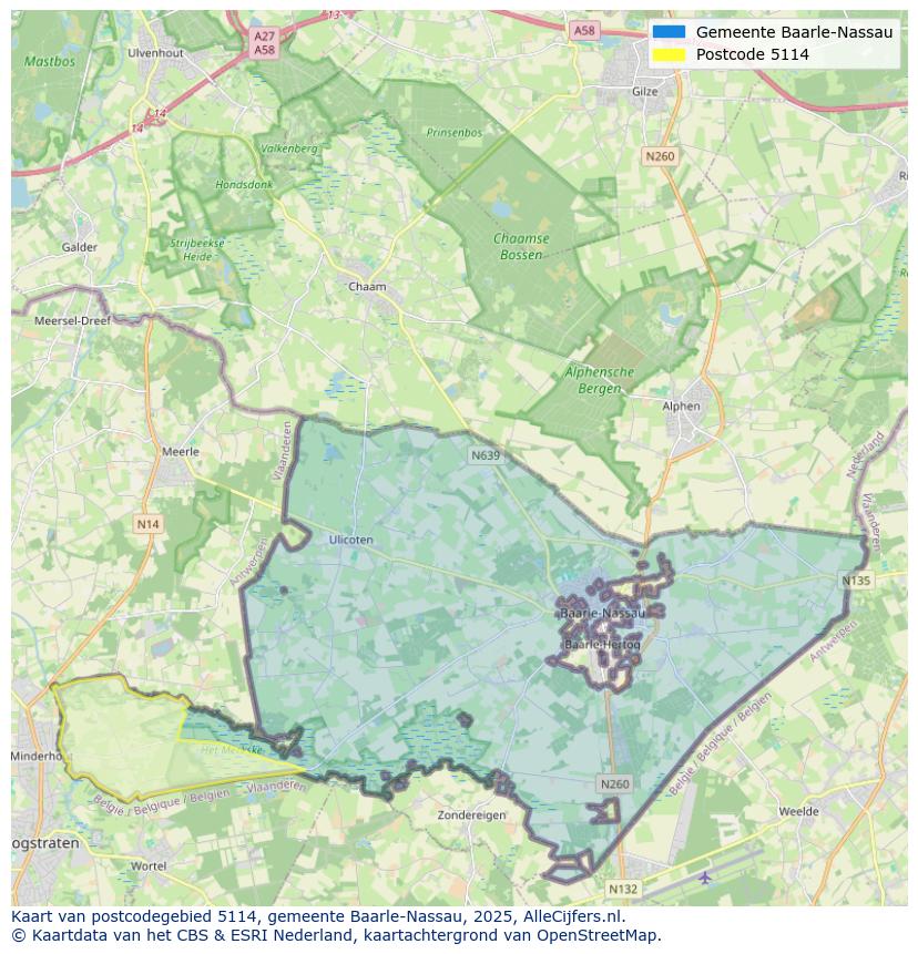 Afbeelding van het postcodegebied 5114 op de kaart.