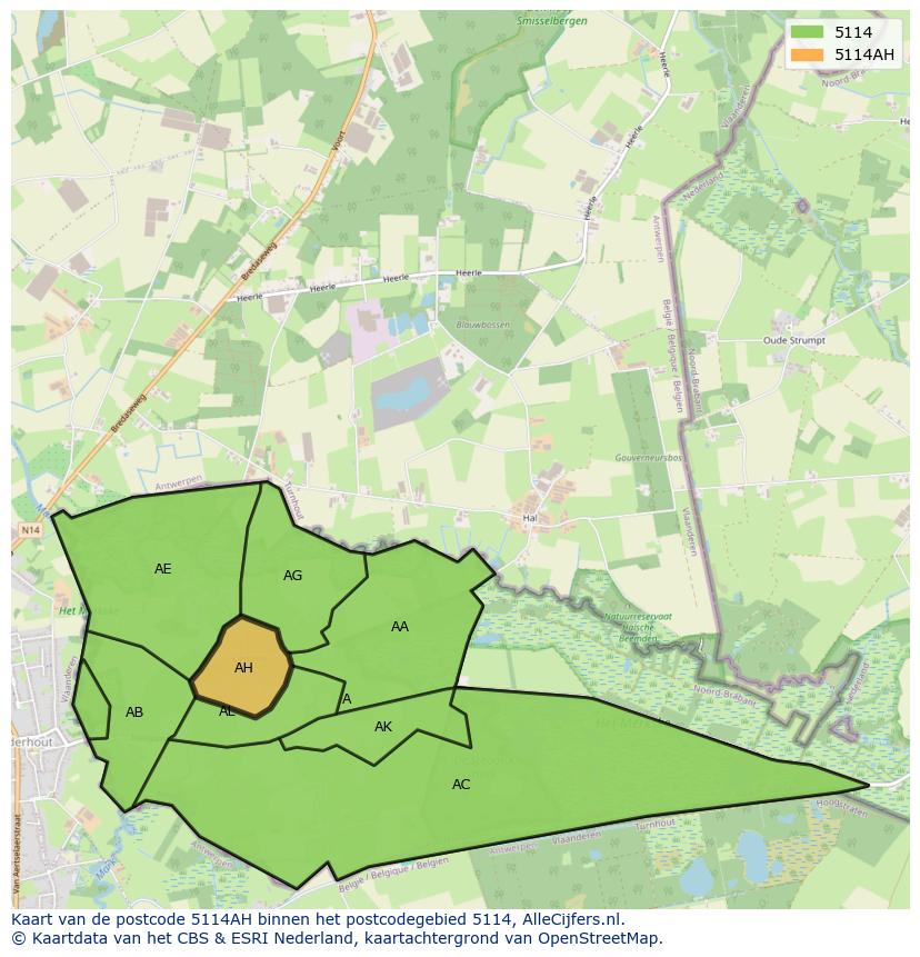 Afbeelding van het postcodegebied 5114 AH op de kaart.