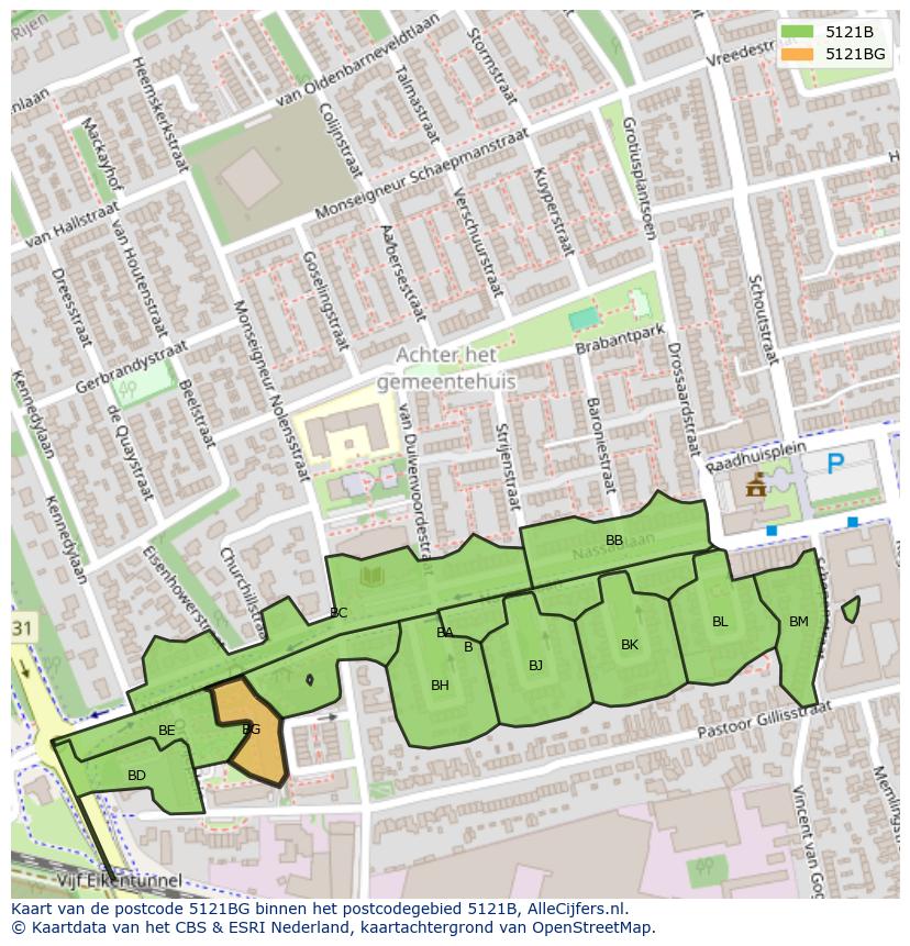 Afbeelding van het postcodegebied 5121 BG op de kaart.