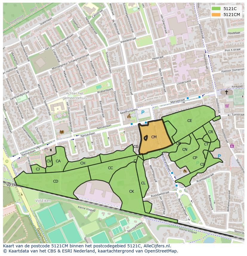 Afbeelding van het postcodegebied 5121 CM op de kaart.